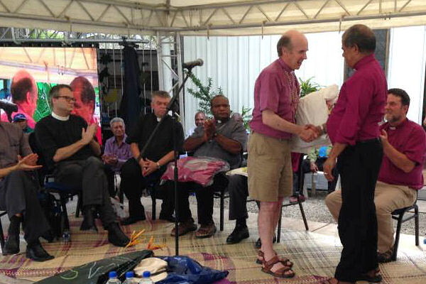 15. Bp Peter presents Ted Kelly's cope to Archbp Clyde